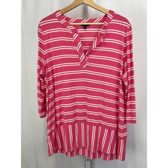 TALBOTS Striped 3/4 Sleeve Tunic Top Pullover Rayon Tencel Pink White 1X Plus - Picture 10 of 10